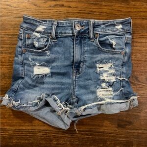 American Eagle Outfitters Ripped Mid-Blue Denim Shorts